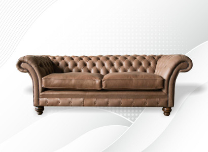 Design Sofa 3 er Couch Textil Polster Braun Klassische Sofas Chesterfield Neu